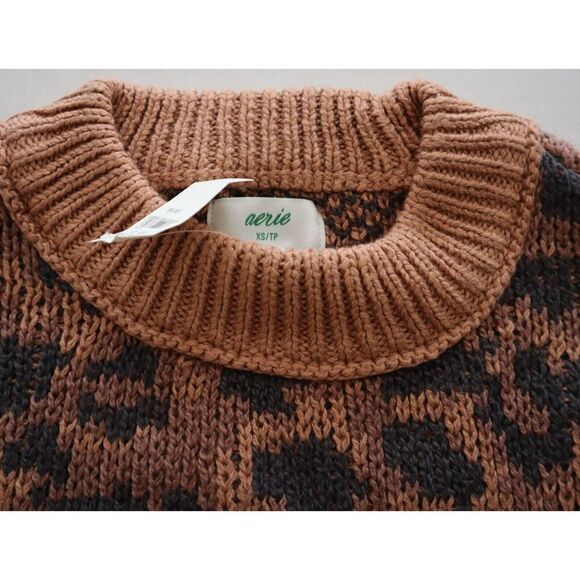 Aerie 078-0745-47539 Women's Sz XS Leopard Print Oversized Crew Neck Sweater - Picture 3 of 7